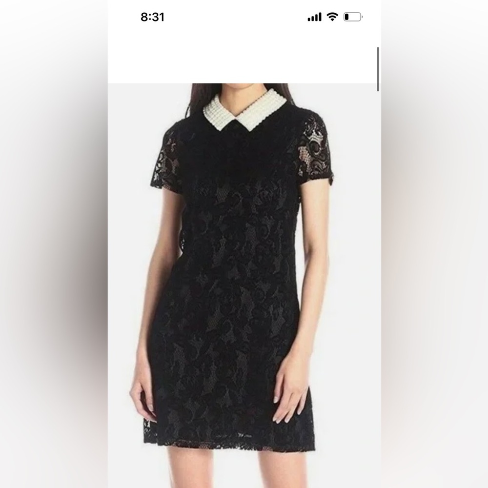 Betsey Johnson Black Lace Dress w/ Faux Pearl Collar